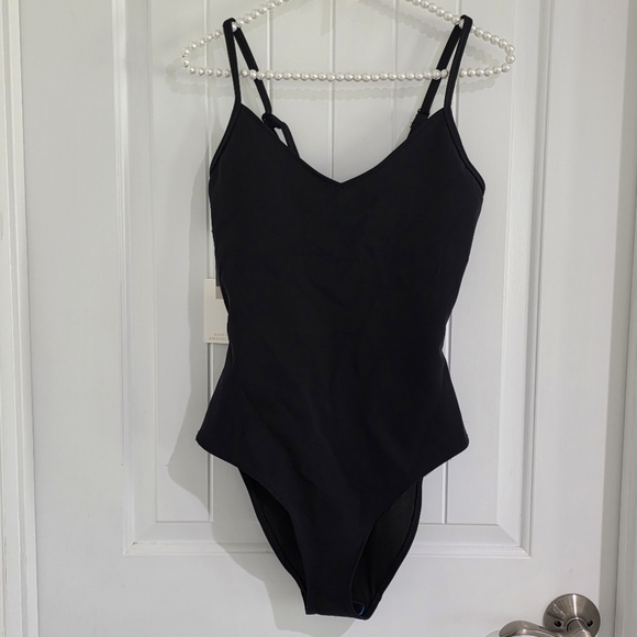 NWT Good‎ American Black Sculpt Lace Up One Piece Swimsuit Sz 2 Medium